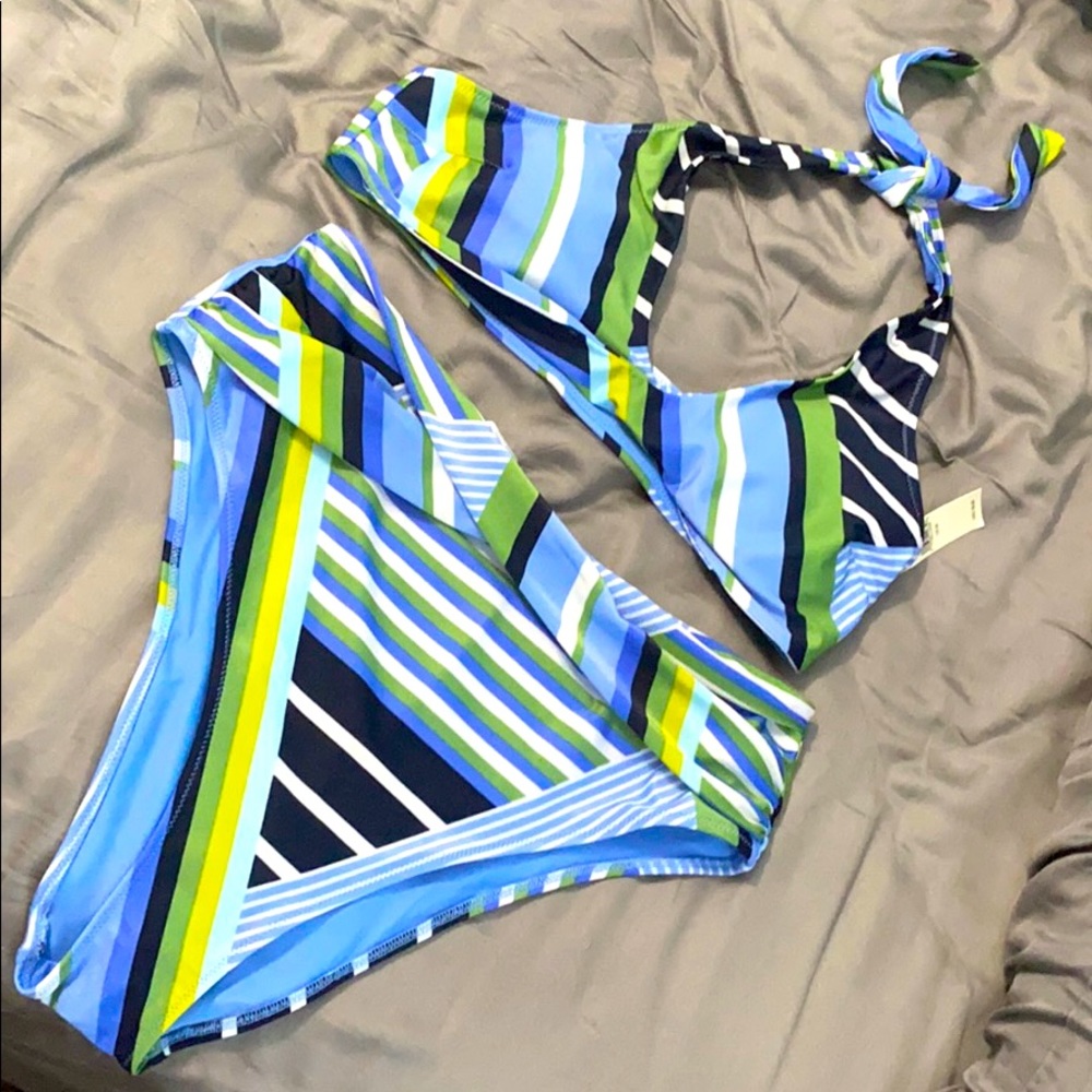 Striped High Waist Bikini